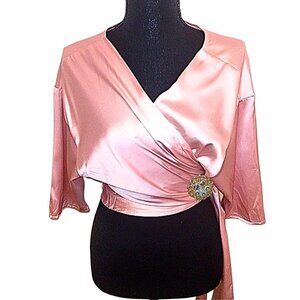 ROSEWE COLLECTIONS PINK ROSE GOLD CROP BLOUSE WITH CRYSTAL BROOCH